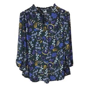 Carolina Belle Floral Ruffle Tie Neck Blouse 2X‎